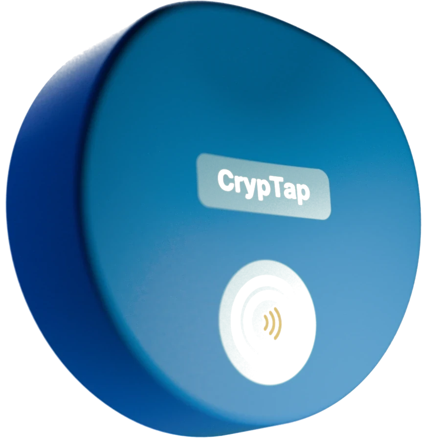 The blue CrypTap terminal