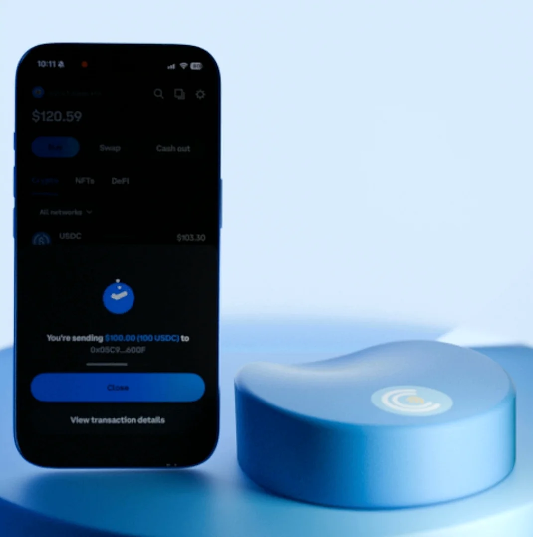 The wallet confirming the payment was sent, with a blue check.